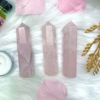 rose quartz Healing Crystal Towers Obelisks For Money, Protection, Love, Strength