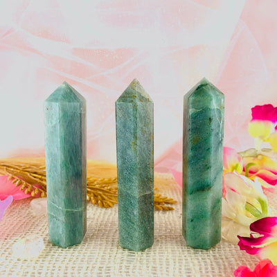 green aventurine Healing Crystal Towers Obelisks For Money, Protection, Love, Strength