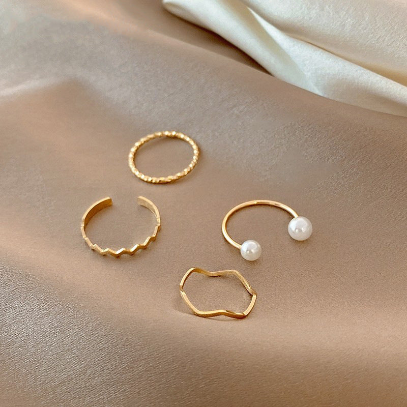 14K Gold Pearl Adjustable Dainty Ring Set | Stackable Gold Rings | Midi Rings | Minimalist Rings | Soul Charms