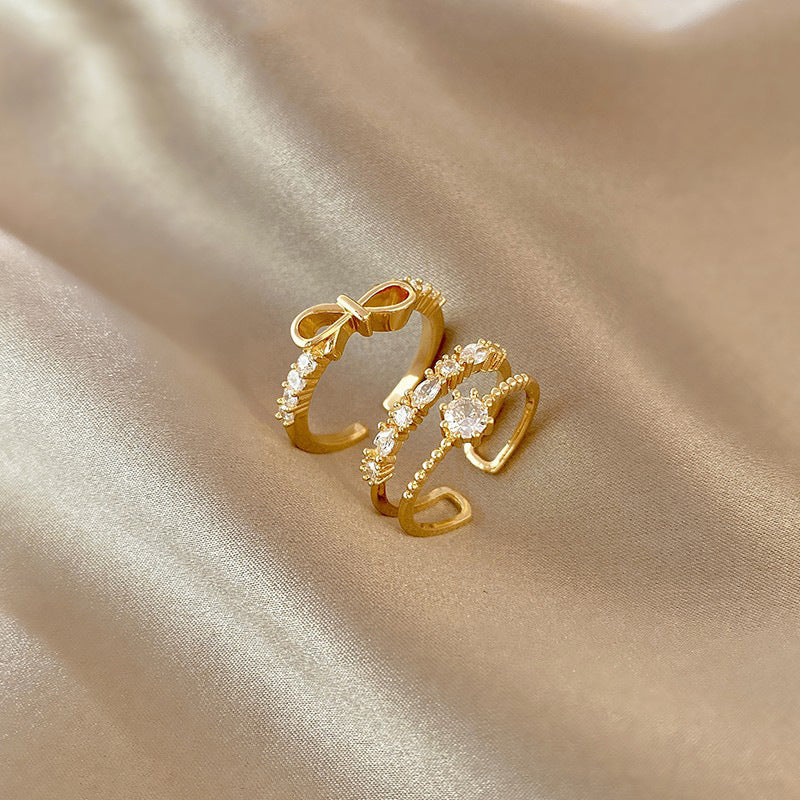 Cubic Zirconia Bow Dainty Rings | Adjustable Rings | Minimalist Stackable 14K Gold Ring | Midi Rings | Soul Charms