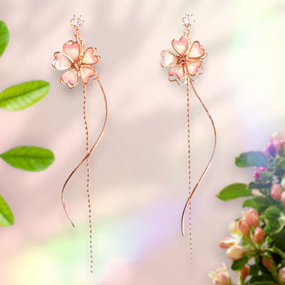 Cherry Blossom Sakura Earrings |  Dainty Pink Flower Dangle Gold Earrings | Jewelry with Meaning | Soul Charms