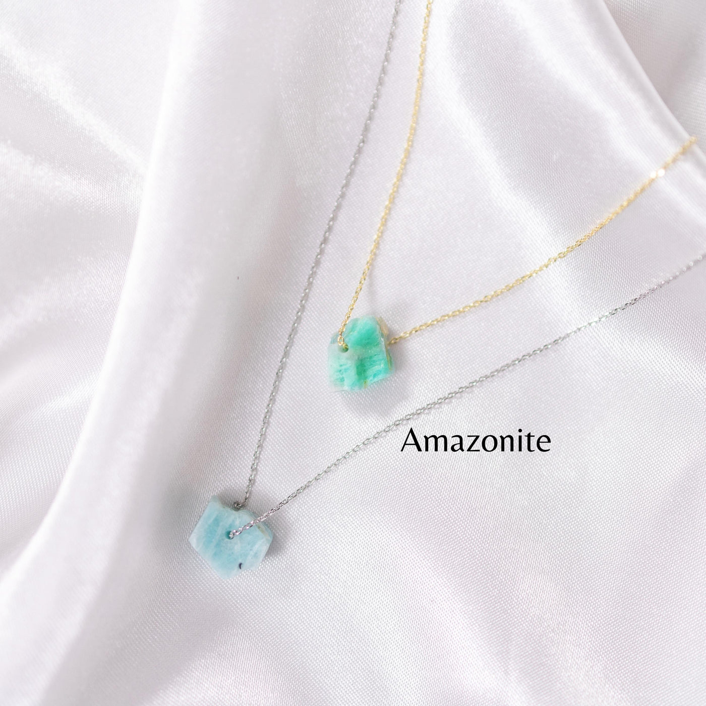 Shop Raw Amazonite Crystal Necklace 14K Gold, Sterling Silver, Minimalist Dainty Jewelry Necklace | Soul Charms