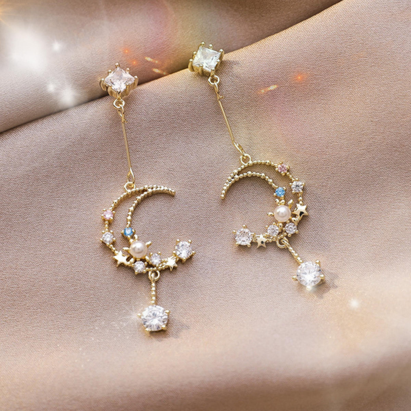 Moon and Star Asymmetrical Dangle Celestial Earrings | Night Sky Drop Earrings | Jewelry with meaning | Soul Charms