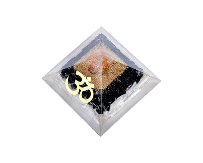 Cleanse Protect Crystal Selenite Black Tourmaline Orgone Pyramid for Feng Shui Reiki Healing