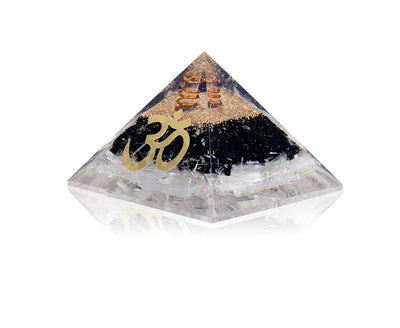 Cleanse Protect Crystal Selenite Black Tourmaline Orgone Pyramid for Feng Shui Reiki Healing