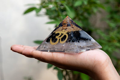 Cleanse Protect Crystal Selenite Black Tourmaline Orgone Pyramid for Feng Shui Reiki Healing