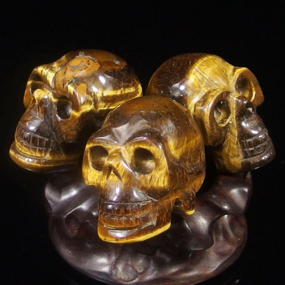 China Factory Crystal Tiger Eye Agate Skull Carved Semi-Precious