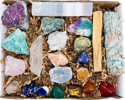 22 pcs Crystal Kit Box - Raw Crystal, Gemstones, Sage, Cluster Kit, Chakra Crystal Set for Beginner Starter, Reiki Mediation Healing Gift