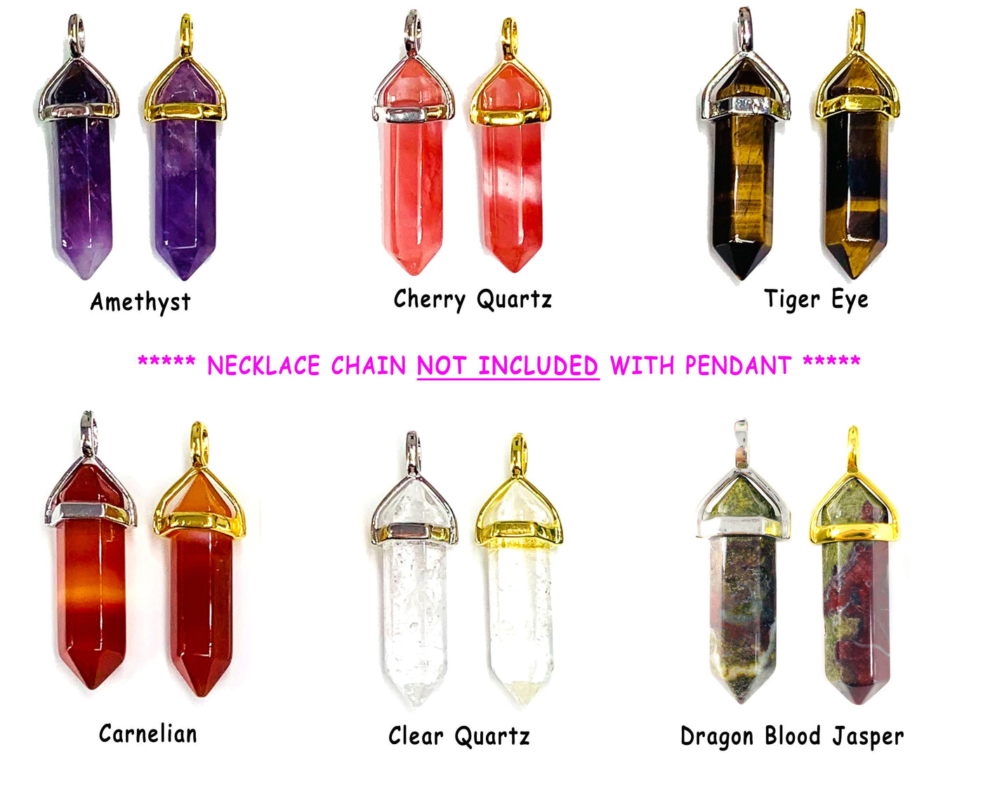 Healing Crystal Pendant Necklace | Wholesale Crystals | 44+ Gem Type Amethyst Carnelian Rose Quartz