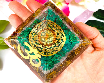 New Beginnings Orgone Pyramid | Crystal Orgonite Pyramid EMF Protection | Crystals for Confidence Protection Courage Growth Energy Generator