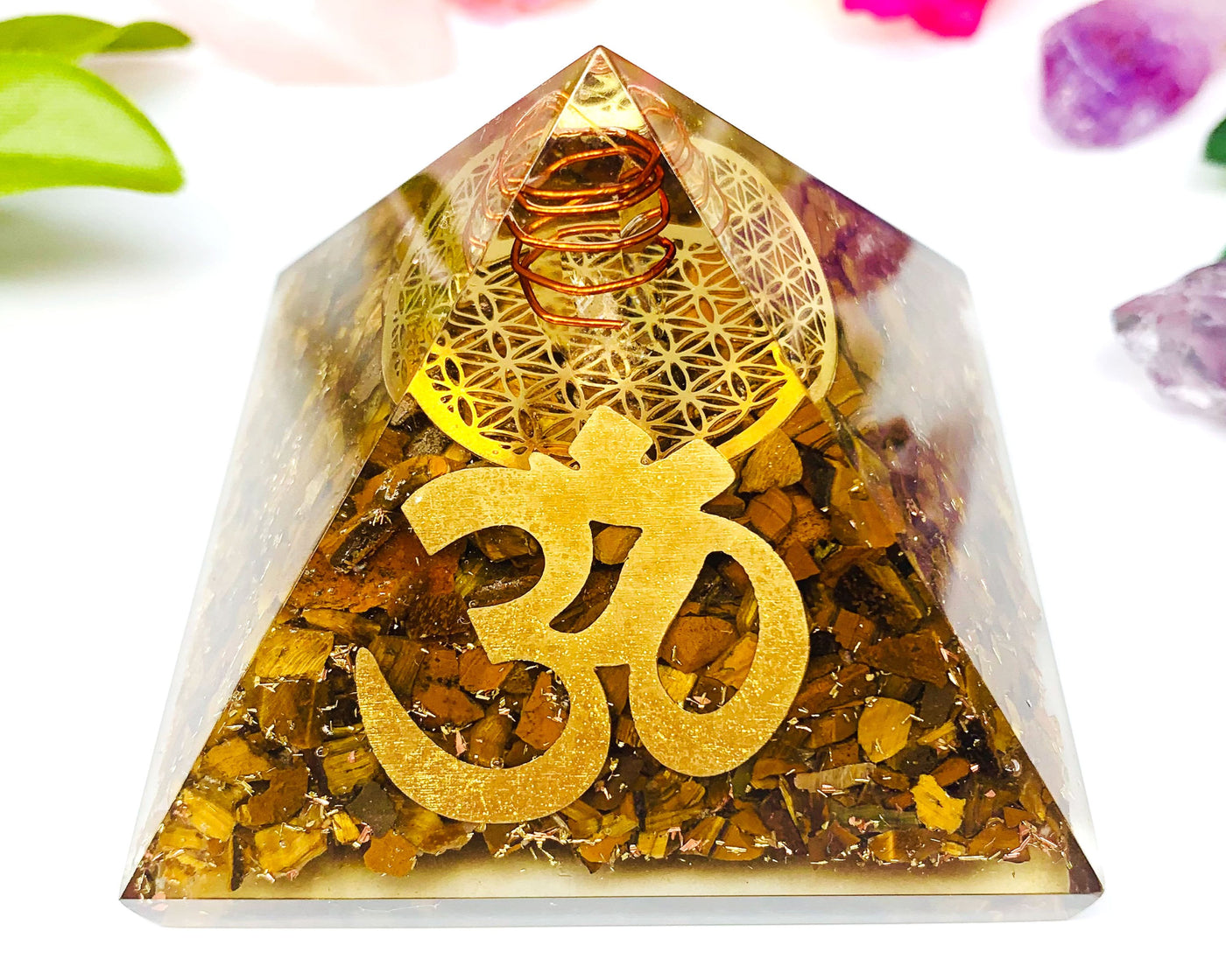 Confidence Courage Tiger Eye Orgone Pyramid | Crystals for Confidence, Strength, Courage, Money, Success, Focus, Discipline Orgonite Pyramid