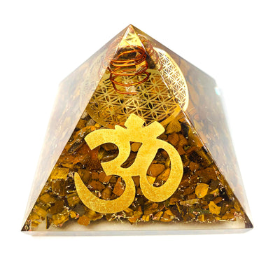 Confidence Courage Tiger Eye Orgone Pyramid | Crystals for Confidence, Strength, Courage, Money, Success, Focus, Discipline Orgonite Pyramid