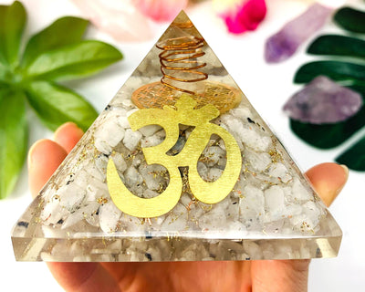 Divine Guidance Moonstone Crystal Orgone Pyramid | Crown Chakra Healing Orgonite Pyramid | Crystals for Intuition, Divination, Angel Guide