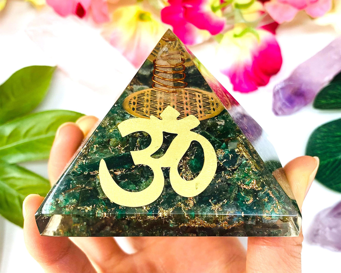 Good Luck Green Aventurine Orgone Pyramid | Crystal Orgonite Pyramid | Crystals for Abundance, Money, Reiki Chakra Healing Energy Generator