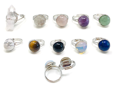 Crystal Ring | Wire Wrapped Raw Crystal Gemstone Ring Adjustable | Amethyst, Clear Quartz, Rose Quartz, Obsidian, Aventurine Crystal Rings