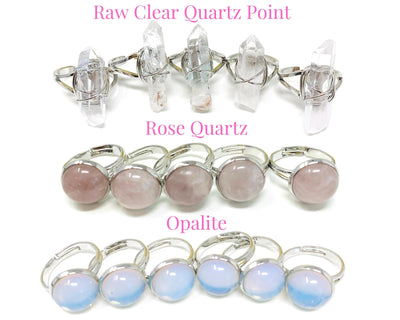 Crystal Ring | Wire Wrapped Raw Crystal Gemstone Ring Adjustable | Amethyst, Clear Quartz, Rose Quartz, Obsidian, Aventurine Crystal Rings