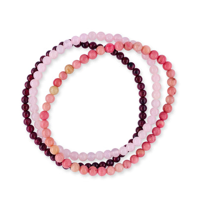 love_romance_compassion_crystal_bead_bracelet_set for women, men | stackable_bracelet_pack | rose_quartz_red_garnet_rhodonite Wholesale Dropshipping Crystal Bracelets