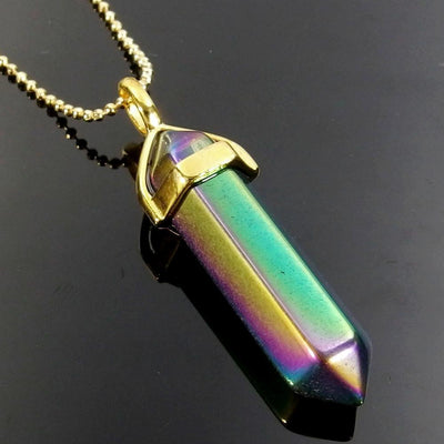 Pendant Necklaces - Rainbow Aura Quartz Gemstone Pendant Necklace