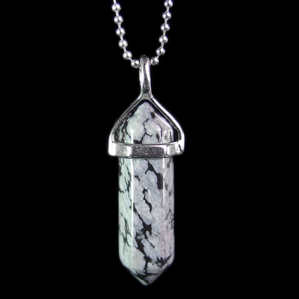Pendant Necklaces - Snow Flake Obsidian Gemstone Pendant Necklace