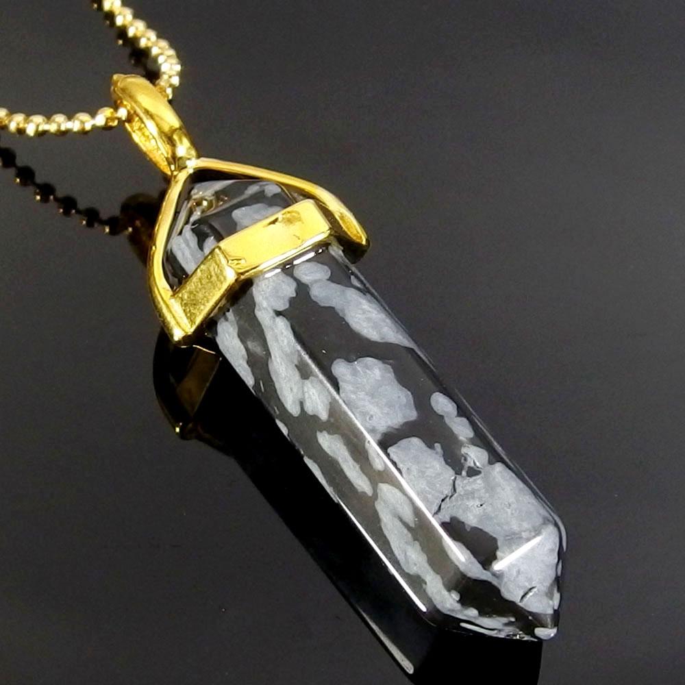 Pendant Necklaces - Snow Flake Obsidian Gemstone Pendant Necklace
