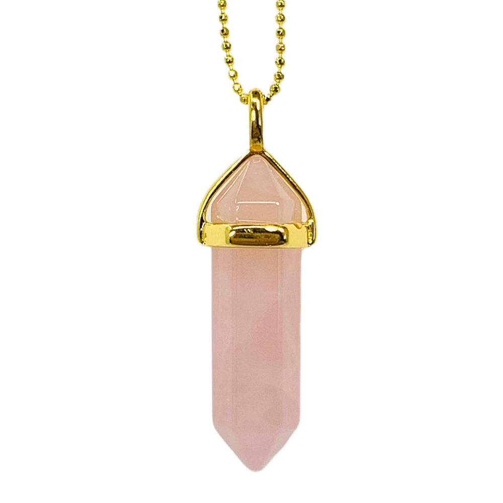Pendant Necklaces - Rose Quartz Gemstone Pendant Necklace Gold
