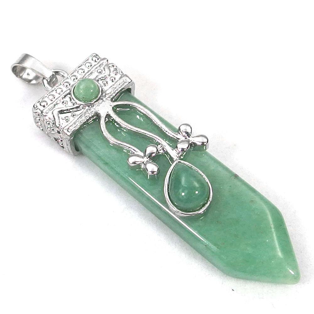 Flora Wand Necklaces - Green Aventurine Flora Embroidered Crystal Wand Pendant Necklace