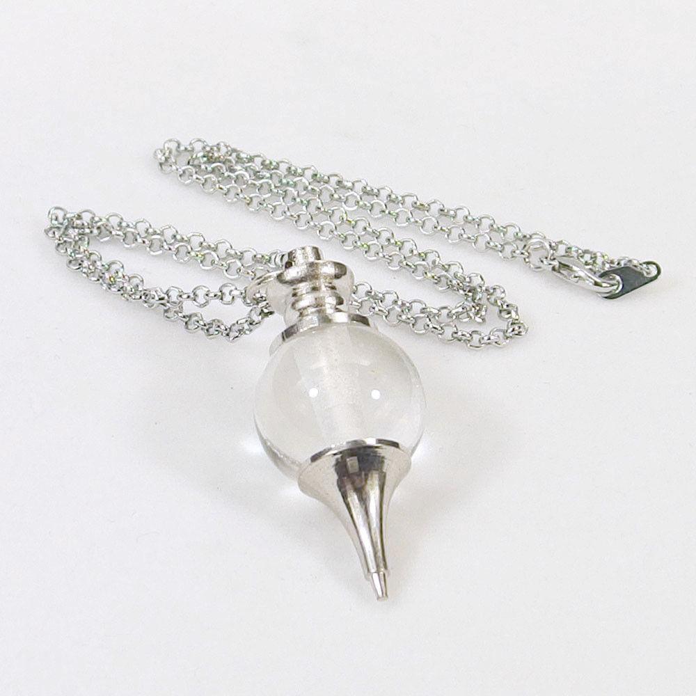 Clear Quartz Crystal Ball Pendulum Necklace