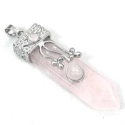 Flora Wand Necklaces - Rose Quartz Flora Embroidered Crystal Wand Pendant Necklace