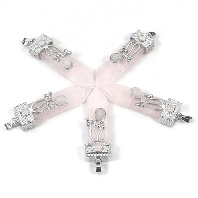 Flora Wand Necklaces - Rose Quartz Flora Embroidered Crystal Wand Pendant Necklace